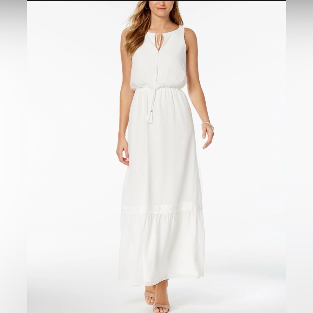 NWT Adrianna Papell Elegant Ivory Chiffon Sleeveless Maxi Dress Boho Vacation